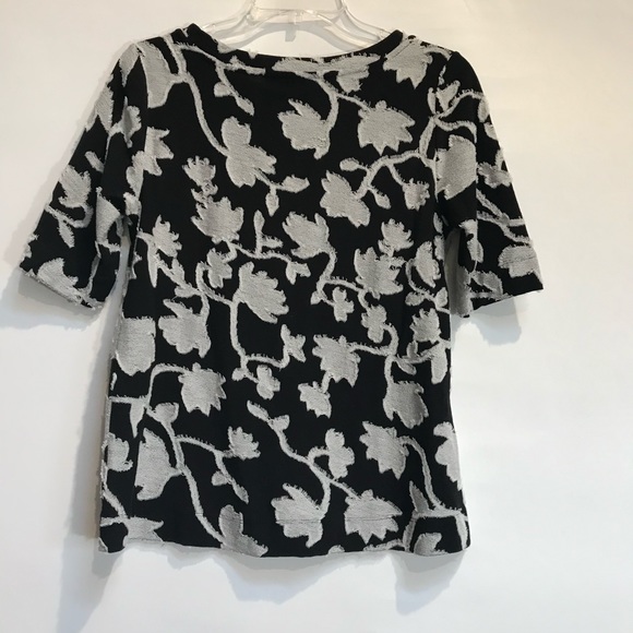 Loft Blouse Black White Floral top short sleeve Women’s XS - Picture 3 of 4